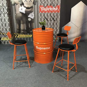 Table et chaise hautes de style industriel en fer, design baril à huile, pour stand autoportant, <span class=keywords><strong>salon</strong></span> de thé, café, espace de repos extérieur, usage commercial - Product Image 1