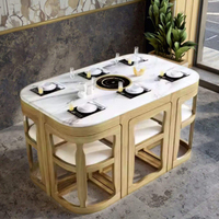 Ensemble de table à manger 6 pièces en pierre exquise, design moderne et minimaliste, écologique, durable, avec chaises de salle à manger en dalle frittée pour hôtel