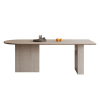 Table à manger en dalle de pierre naturelle, semi-circulaire, petite unité domestique, style antique crème, design haut de gamme moderne