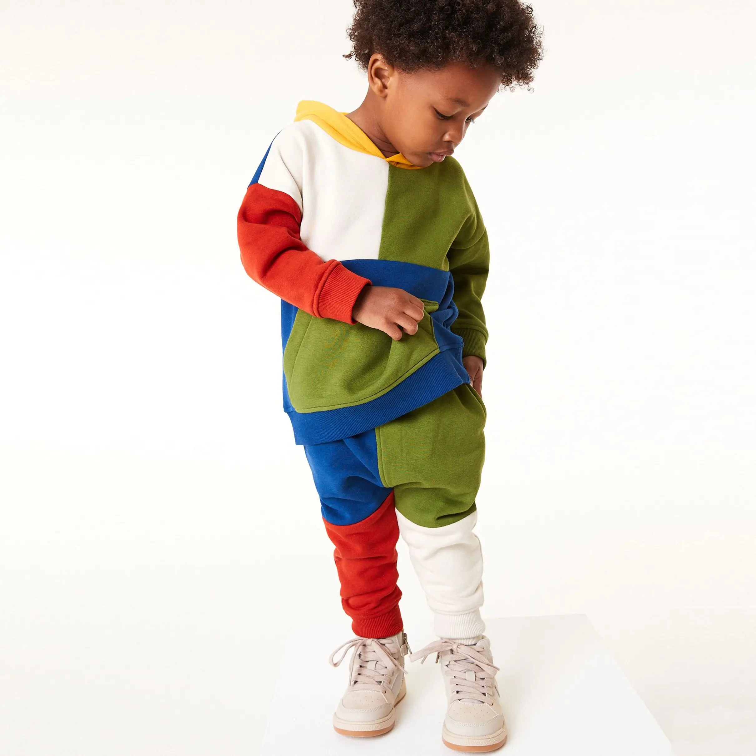 Conjunto de ropa de otoño para niños, juego de ropa de etiqueta privada con bloques de Color, 2022