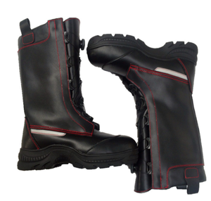 Bottes de pompier DFF0115 en cuir longues avec bande réfléchissante grise haute visibilité, bottes de sécurité - Product Image 1