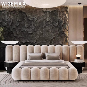 WISEMAX мебель Роскошная гостиничная мебель из цельного дерева каркас кровати размера «King-Size» деревянная высокая кровать слышная бархатная ткань мягкая каркас кровати - Product Image 2