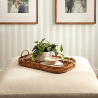 Plateau décoratif rectangulaire en fibres végétales tressées, panier en rotin monobloc, plateau de rangement et de présentation pour table basse, style rustique