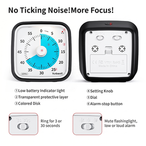 Minuteur visuel portable OEM Yunbaoit 60 minutes silencieux pour enfants, idéal pour l'étude, la cuisine, le bureau, avec compte à rebours Google - Product Image 2