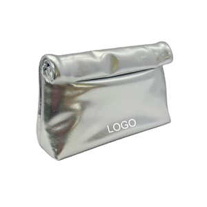 도매 OEM 패션 은빛 PU 가죽 메이크업 가방 사용자 정의 로고 롤업 자석 폐쇄 아름다움 파우치 방수 PU 화장품 가방 - Product Image 1