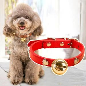 HMG, novedad, elegante, de cuero PU, respetuoso con el medio ambiente, <span class=keywords><strong>Collar</strong></span> para mascotas, remache, patrón sólido, <span class=keywords><strong>Collar</strong></span> de perro ajustable de lujo con campana - Product Image 6