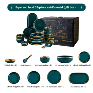 Coffret Cadeau <span class=keywords><strong>de</strong></span> Vaisselle en Céramique Vert Émeraude, Bordure Dorée Luxueuse, Réutilisable pour les Fêtes Familiales, les Réceptions et les Mariages - Product Image 6