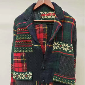 Cardigan décontracté pour femme en tricot respirant de style Fair Isle à motifs de flocons de neige, en laine/cachemire - Product Image 1