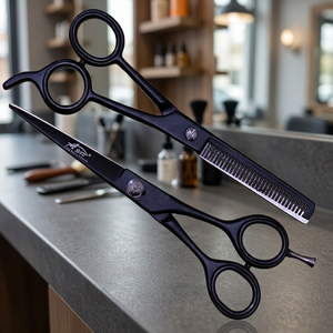 ASAP 6" Matt Black Stainless Steel Thinning Scissors Right Handed High Haircut Barber Tools Model 098-49 Beauty Personal <b>Care</b> - Product Image 2