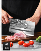 Couteau de cuisine professionnel en acier carbone de Damas, motif chinois, manche en bois Pakka, pour viande et légumes, très tranchant