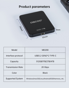 SSD Eksternal Portabel OSCOO MD200, USB 3.2 Gen 2 Tipe-C, 20Gbps, Aluminium Alloy, Daya Tarik Magnetik, 512GB-4TB - Product Image 6