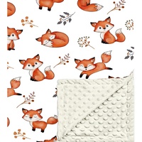 Couverture en minky à pois imprimée renard, réversible, double couche, super douce, en peluche, pour nouveau-né, pour berceau, pour poussette