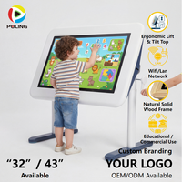 Mesa de Estudio Moderna de Madera Maciza, Mesa de Juego Inteligente con Pantalla Táctil Interactiva, Escritorio Cuadrado Multifuncional Ajustable para Niños
