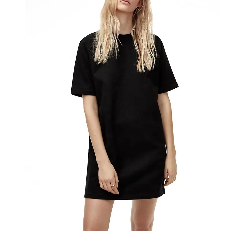 Mini vestido de camiseta preto casual coreano, verão