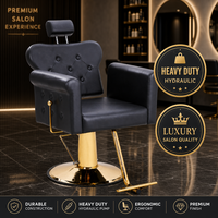 Fauteuil de Barbier Moderne en Similicuir Noir et Or, Inclinable Hydrauliquement, avec Appui-tête, Pivotant à 360°, Chaise de Salon de Coiffure Réglable en Hauteur