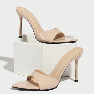 Élégantes sandales mules femme rouge bordeaux à talons aiguilles en <span class=keywords><strong>cuir</strong></span>, bout pointu et ouvert, pour soirée chic - Product Image 5