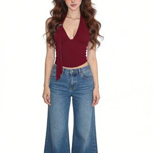 Top court à col halter pour <span class=keywords><strong>femme</strong></span> - <span class=keywords><strong>Décolleté</strong></span> profond en V - Détail boucle - Sans manches - Coupe ajustée - Débardeur - Veste - Sehe Fashion - Product Image 3