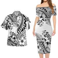 Ensemble Fiji : Robe à manches courtes et chemise, motifs traditionnels fidjiens, fleur d'hibiscus, robe à épaules dénudées pour femme, chemises pour homme, livraison directe
