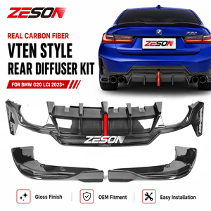 Difusor Trasero de 3 Piezas Estilo VT de Fibra de Carbono Real G20 LCI con Divisores Laterales para <span class=keywords><strong>BMW</strong></span> Serie 3 G20 G28 M Sport <span class=keywords><strong>2023</strong></span>-2026 - Product Image 1