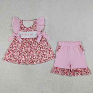 RTS Summer MAMA'S <b>MINI</b> MAMA'S GIRL Flower <b>Print</b> Cotton Spandex Ruffles Little Girls Shorts Outfits Cute Kids Clothing Sets - Product Image 2