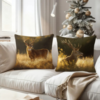 Coussin décoratif moderne en tissu tissé motif cerf de Noël, 100% polyester, housse amovible, design festif personnalisable avec bois de cerf, pour canapé de salon confortable