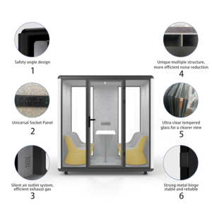 Cabine insonorisée acoustique avec cadre en aluminium, indice 35 dB, ventilation pour appels téléphoniques privés dans les bureaux ouverts et les halls d'hôpitaux - Product Image 4