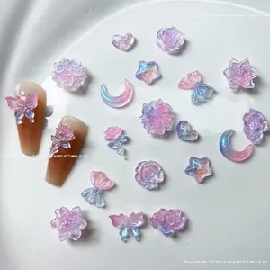 50 pièces de breloques lumineuses mixtes pour nail art, motifs fleurs roses, lune, étoile, cœur, aurore, papillon, décorations pour ongles, breloques Y2K, pièces de manucure DIY - Product Image 3