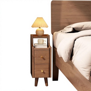US Stock <strong>Narrow</strong> Walnut Nightstand <strong>with</strong> 2 <strong>Drawers</strong> Solid Wood Modern <strong>Bedside</strong> <strong>Table</strong> for Bedroom Furniture Study Toilet CTG041 - Product Image 4