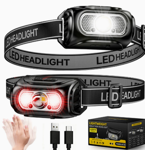 <b>Motion</b>-Sensing <b>LED</b> Headlamp, USB-C Rechargeable Lightweight Head Torch with Red <b>Light</b> Mode, IP55 Waterproof for Outdoor Acticity - Product Image 4
