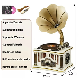 ลำโพงเสียงย้อนยุคแบบขายส่ง พร้อมฮอร์นโลหะขนาดใหญ่ รองรับ BT USB วิทยุ FM สำหรับตกแต่งบาร์ คาเฟ่ สไตล์วินเทจ - Product Image 2
