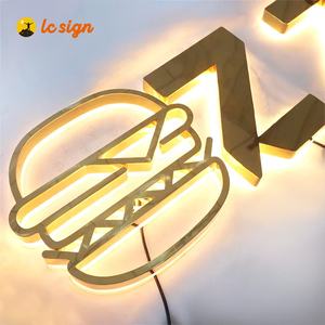 Fabricante tienda de alimentos iluminado al aire libre LED número placa signo oro Metal 3D carta signo tablero letras para humo tienda pantalla - Product Image 3