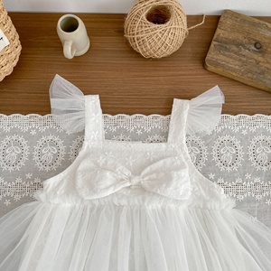 Combinaison en tulle à manches bouffantes blanches avec nœud pour bébé fille, robe de princesse d'été - Product Image 4