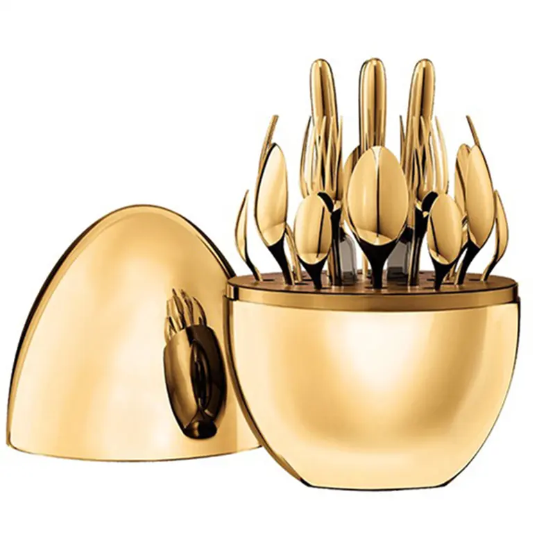 Top Luxus Eierform 304 Edelstahl 24 Stück Besteck Set Messer Gabel Löffel Silber Gold Ei Besteck Set