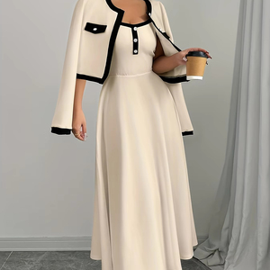 Nouvelle Robe Halter Printemps 2025 et Ensemble Manteau Court Manches Longues pour Femme Taille Française Effet Tombé, Tailles XS-XL - Product Image 4
