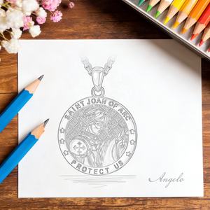 Collar con Colgante de Santa Juana de Arco Chapado en Oro de 18K sobre Cobre, Letras Esmaltadas en Negro, Joyería Católica de Coraje al por Mayor para Hombres y Mujeres - Product Image 6