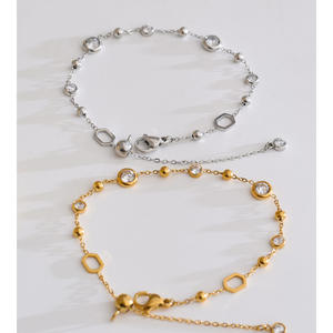 JINYOU 305 Nouveautés Bracelet chaîne à perles en acier inoxydable plaqué or avec zirconiums cubiques ronds pour femme Bijoux - Product Image 2