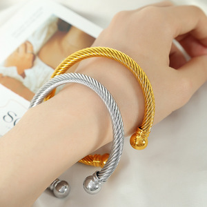 European American Design Steel <b>Wire</b> Open Bangle <b>Titanium</b> Steel Plated 18K Colorfast High End Jewelry Unisex Gift - Product Image 3