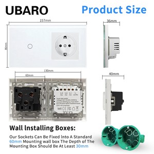 <b>Touch</b> Switch Socket With Tempered Glass Panel 60x60mm Round Base Box Ip20 White Wall Socket - Product Image 3