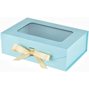 Blue ribbon gift box 10.8x7.5x3.5 inches transparent <b>window</b> magnetic <b>cover</b> gift box can be customized - Product Image 1