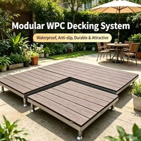 Système de terrasse modulaire en WPC AluDeck, hauteur réglable, antidérapant, résistant aux intempéries, pour cour et usage commercial