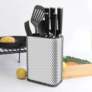 Porte-couteaux rectangulaire en acier inoxydable avec fente de drainage pour le rangement des lames et support pour ciseaux - Product Image 2