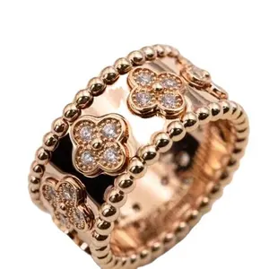 Lüks tasarımcı klasik Kaleidoscope elmas yüzük şanslı dört yapraklı yonca yüzük