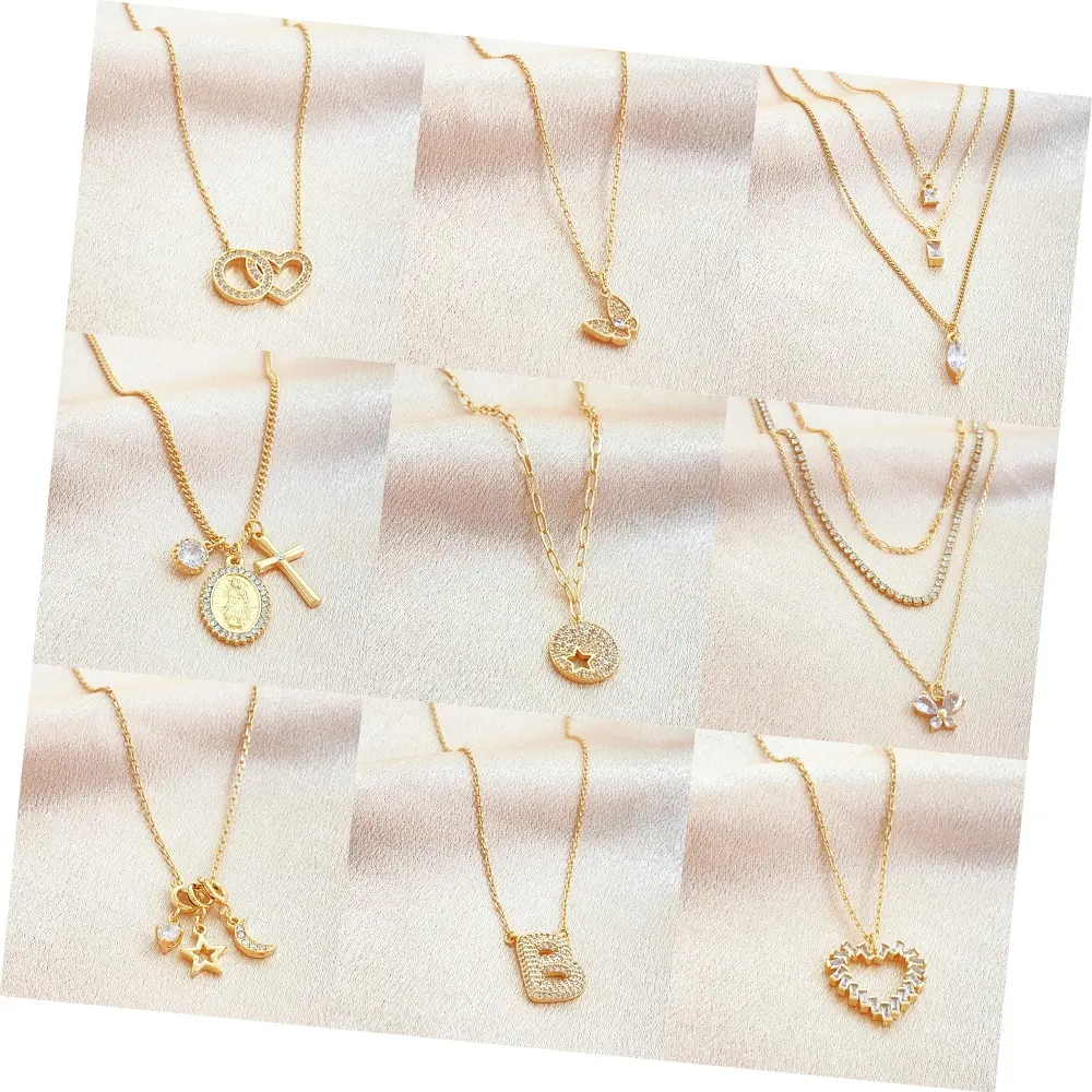 Accessoires pour femmes bijoux strass perles amour coeur croix lettre étoile pendentif chaîne en or collier pour femmes