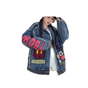 Chaqueta de otoño vintage ecológica de alta calidad al por mayor, con lazo decorativo de material vaquero lavado de peso pesado y botones, con efecto desgastado. - Product Image 4