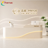 Comptoir de réception incurvé moderne blanc cassé avec écran de confidentialité LED lumineux pour salons de beauté, bureaux, halls d'accueil, salles d'exposition – Personnalisable