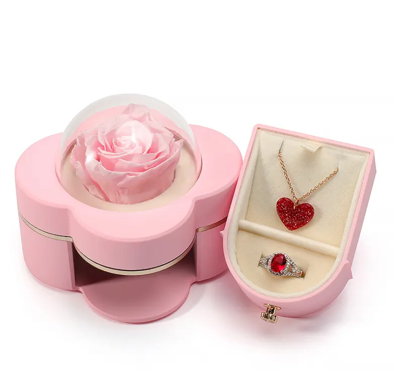 Preserved Rose Flower Engagement Christmas Valentine's Day Gifts Eternal Rose in Acrylic Box Jewelry Ring Packaging Box