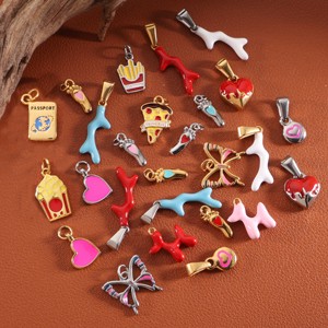 Groothandel 18K Vergulde Diy Dieren Ballon Hond Charme Hanger Rvs Kleurrijke Emaille Koraal Hart Engel Reizen Bedels - Product Image 2