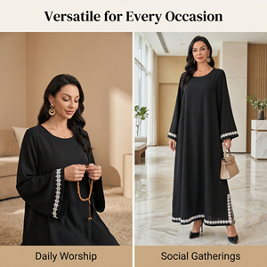 Robe de prière minimaliste noire avec bordure en dentelle pour un usage quotidien - Product Image 4
