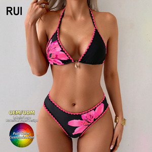 RUIQUWIN <b>Push</b> Front Color Print High Waist Women Two Piece <b>Bikini</b> <b>Set</b> Drawstring Jewelry Crystal Summer Beachwear Pool Holiday - Product Image 1