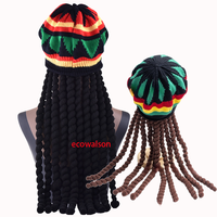 Ecowalson unisexe tricoté tresse chapeau jamaïcain Bob Rasta bonnet chapeaux Hip Hop casquette hommes dreadlocks perruque Bob Marley caraïbes chapeaux